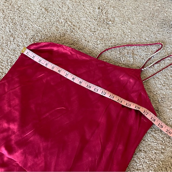 For Love & Lemons Elora Midi Dress Dark Red Satin Size XL NWT Rhinestone - Picture 16 of 16